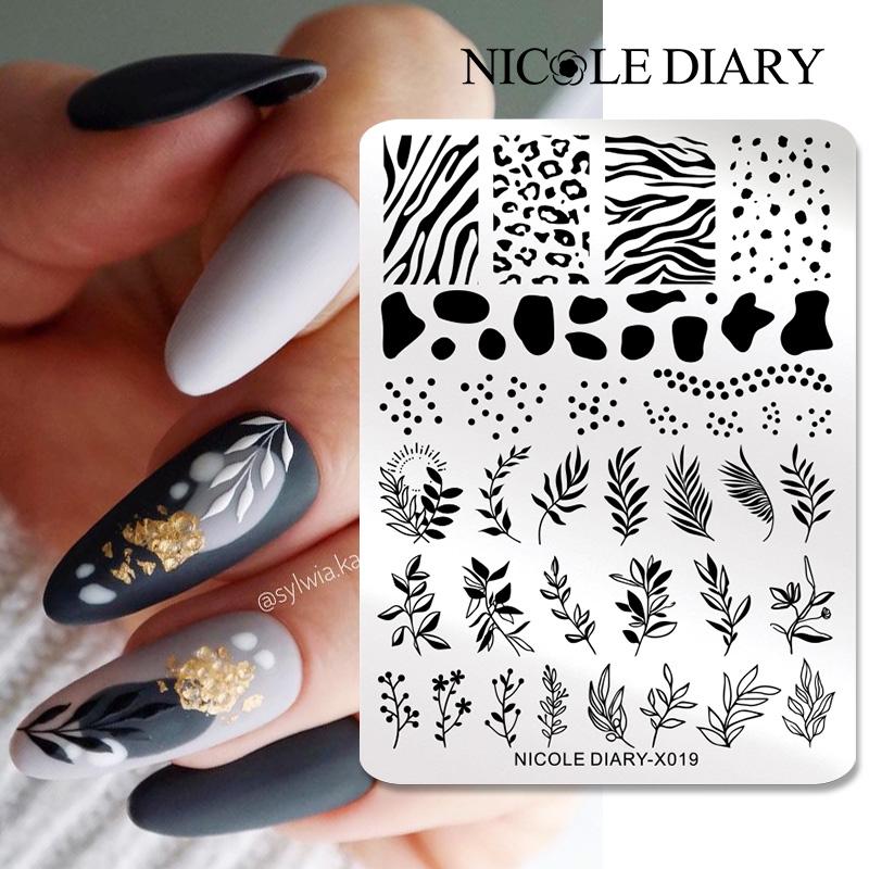 3D Printing Templates Free - NICOLE DIARY ใบดอกไม้เล็บปั๊มแผ่นแม่แบบการวาดภาพเรขาคณิตลายเส้น 3D ภาพลายฉลุแม่พิมพ์เครื่องมือการพิมพ์