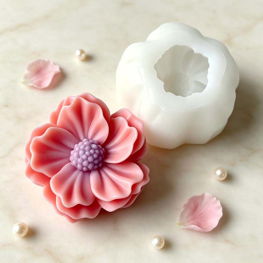 3D Printing Concrete - แม่พิมพ์เทียนซิลิโคนรูปดอกคามิเลีย 3 มิติ, เทียนรูปดอกไม้ DIY, สบู่,