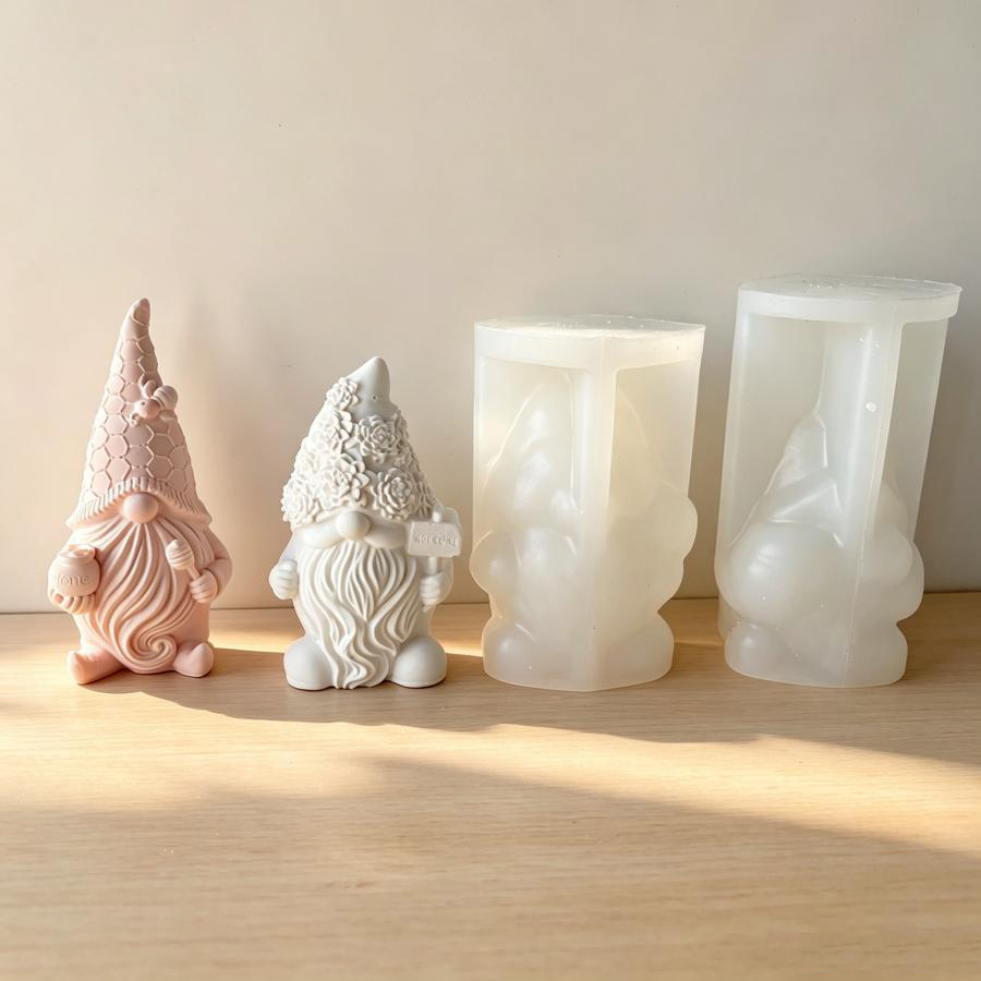 3D Printing Concrete - แม่พิมพ์ซิลิโคนรูปคนแคระซานตาคลอส 3 มิติ, แม่พิมพ์ตกแต่งเทียนคริสต์มาส, แม่พิมพ์ตกแต่งปูนปลาสเตอร์และซีเมนต์, ของขวัญสำหรับเทศกาล