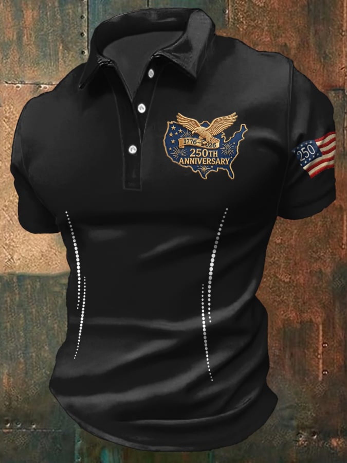 3D Printing Usa - เสื้อโปโลชาย ฉลองครบรอบ 250 ปี สหรัฐอเมริกา พิมพ์ลาย