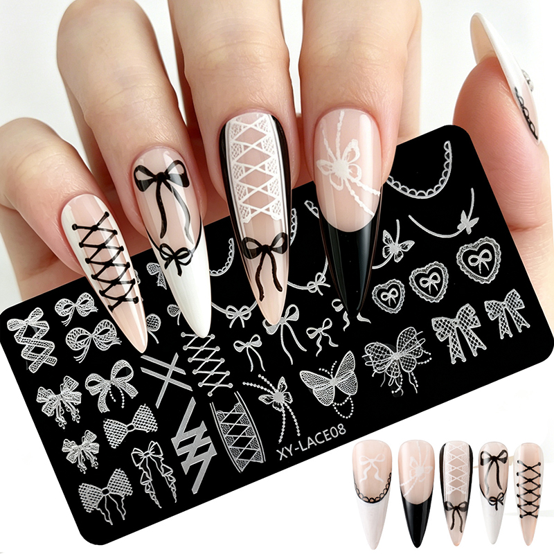 3D Printing Templates Free - แผ่นปั๊มลายเล็บ 3D ลายโบว์ลูกไม้ฝรั่งเศส ขนาด 12*6 ซม.