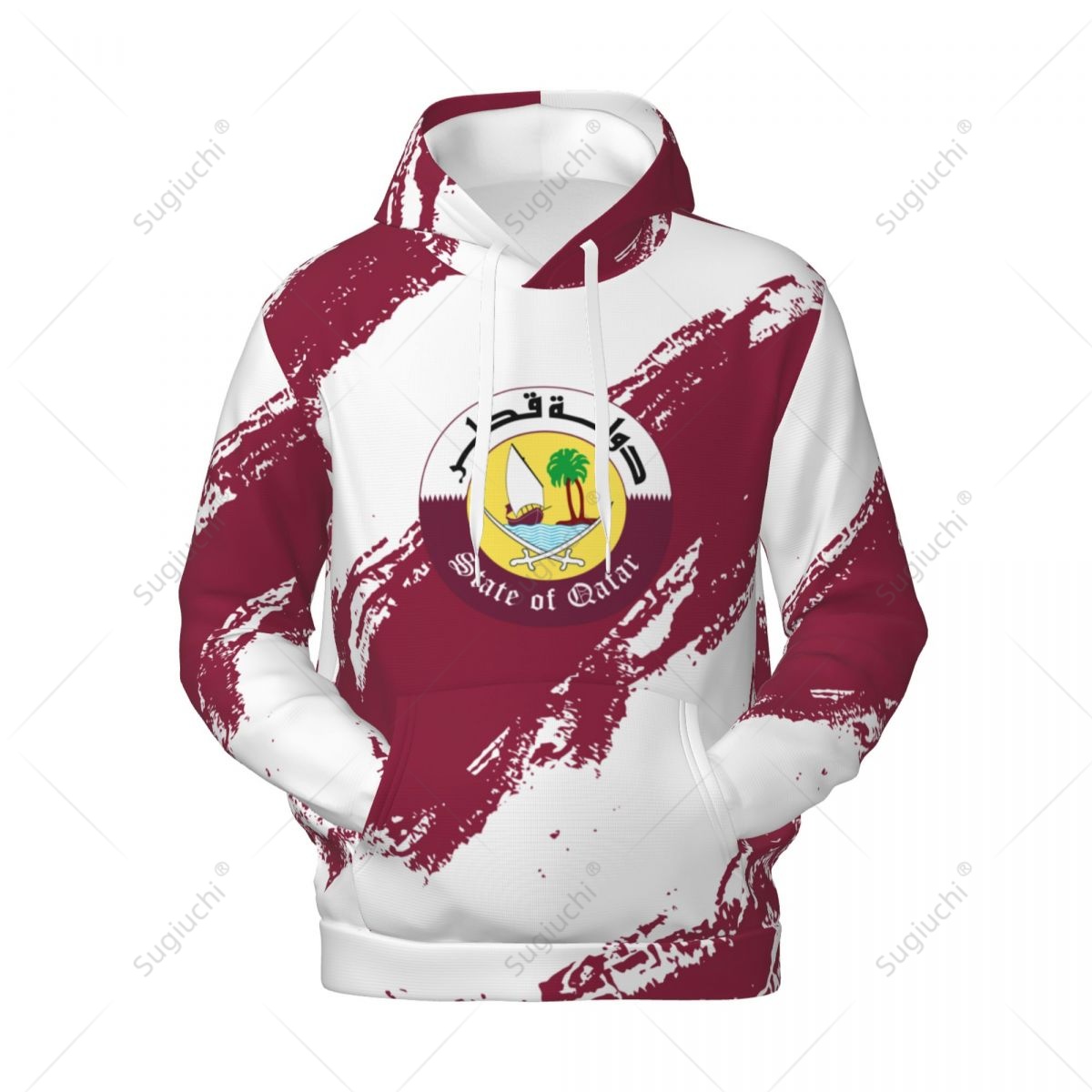 3D Printing Qatar - เสื้อฮู้ดสีธงชาติกาตาร์แบบ unisex 3D สำหรับผู้ชายและผู้หญิง สไตล์ฮาราจูกุ เสื้อสเวตเชิ้ตแบบสวมหัว