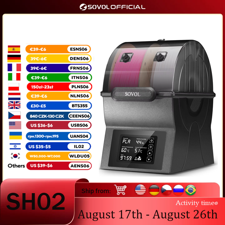 3D Printing Ptc - Sovol Filamentเครื่องเป่าSH02 แห้งกล่องFilamentปิดผนึกกล่องเก็บ 3Dเครื่องพิมพ์Spoolผู้ถือPTCเครื่องทําความร้อนFilament Dehydrator