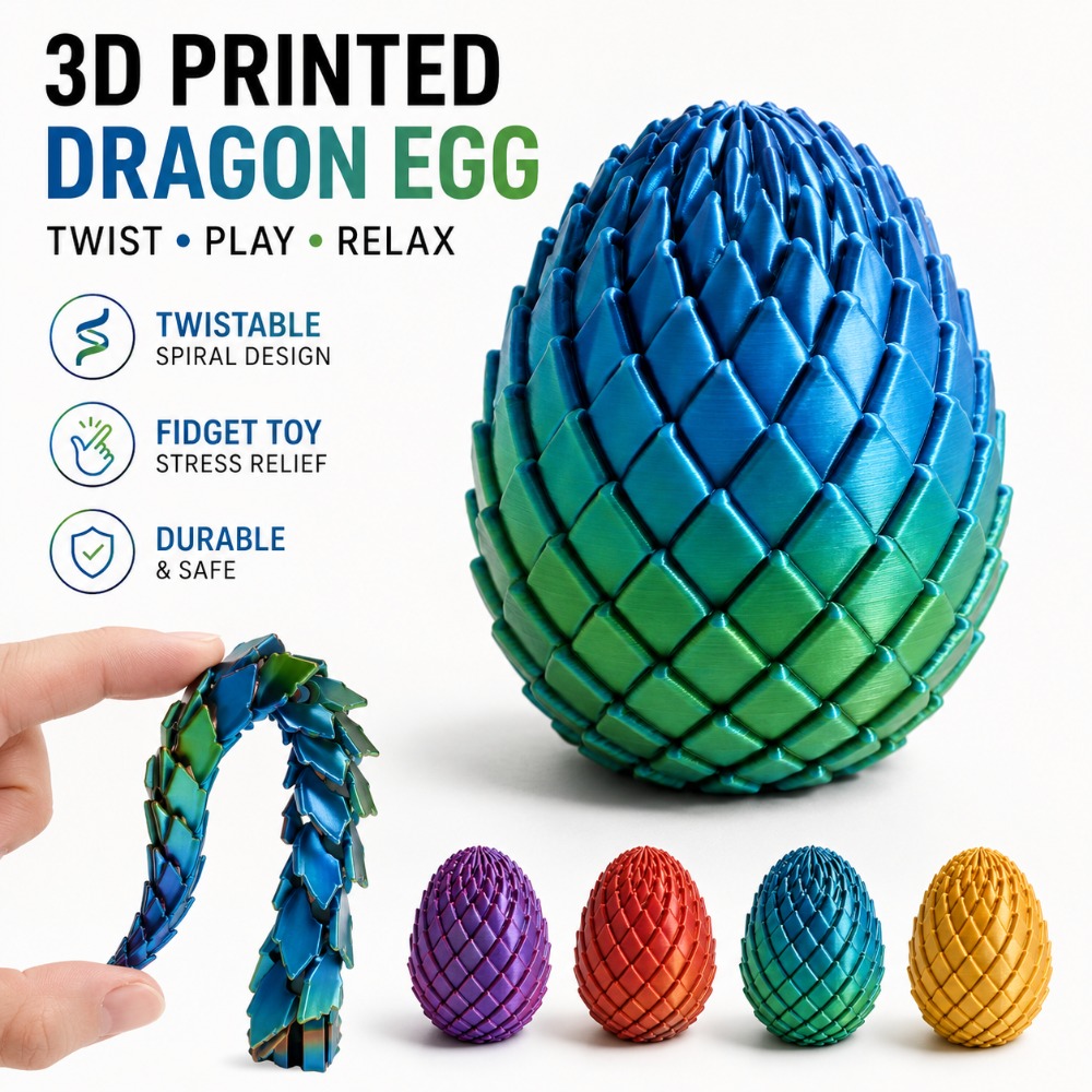 3D Printing Lizard - ของเล่นไข่มังกร 3 มิติ พิมพ์ลาย 7.5/5.5 ซม.