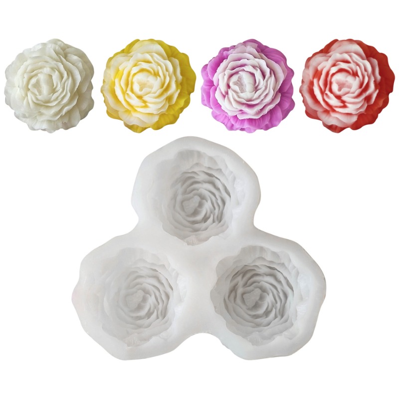 3D Printing Concrete - 3 ชิ้น/เซ็ต Peony ดอกไม้เทียนแม่พิมพ์ซิลิโคน 3D Mini
