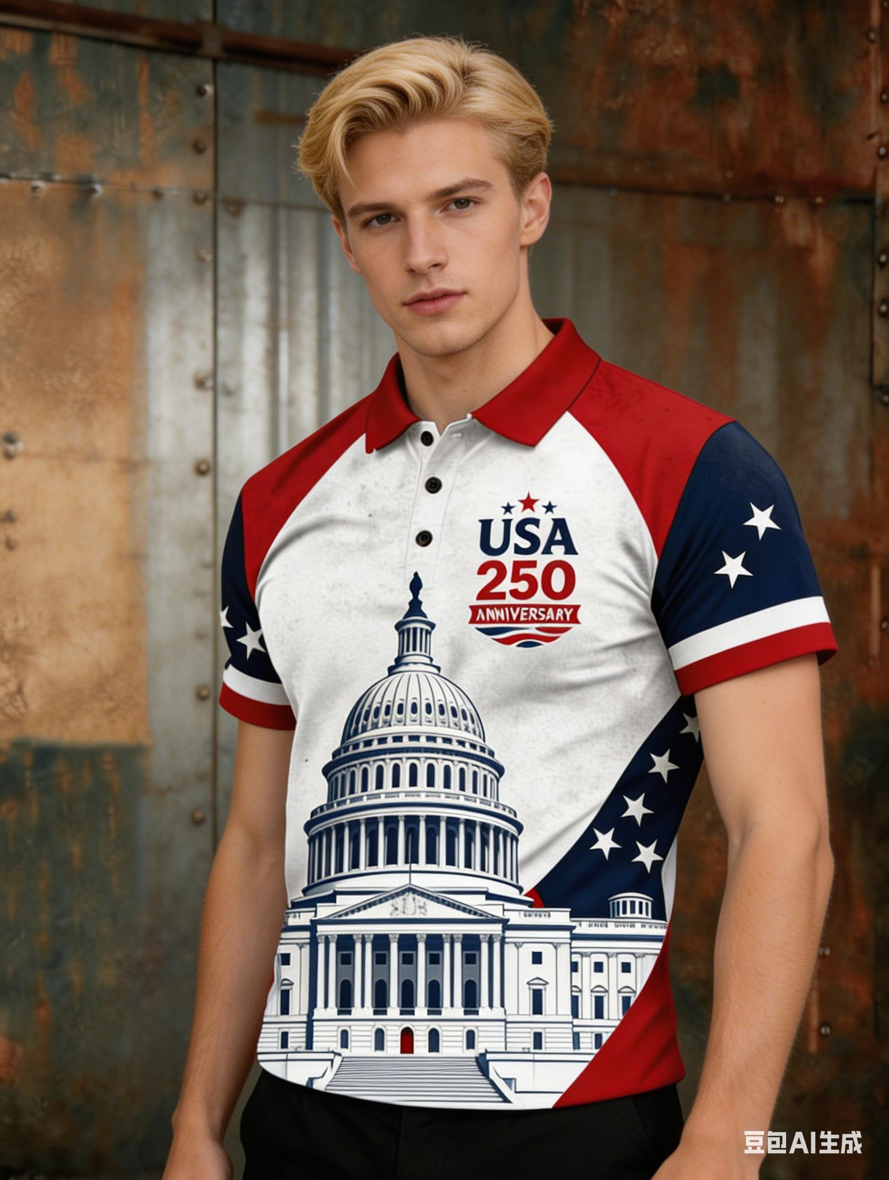 3D Printing Usa - เสื้อโปโลผู้ชายลายพิมพ์ 3 มิติ ธีมวันครบรอบ 250 ปีสหรัฐอเมริกา