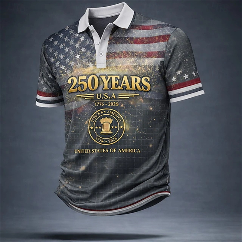 เสื้อโปโลแขนสั้นผู้ชายลายธงชาต - 3D Printing Usa บทวิจารณ์และราคา